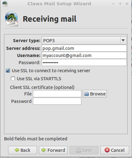 Claws Mail 电 子 邮 件 帐 户 的 配 置.